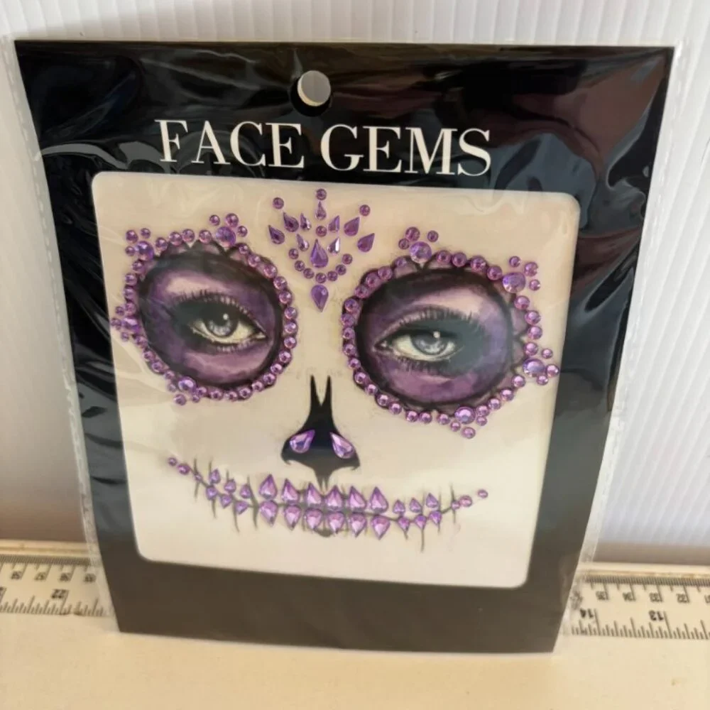 Purple Skull Fairy & Face Gems Halloween Costume 10/12 Dress, Wings 6 Pc Girls